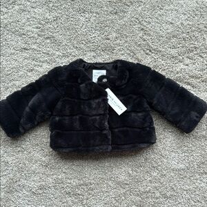 Janie and Jack Black Faux Fur Jacket Elegant Plush Coat